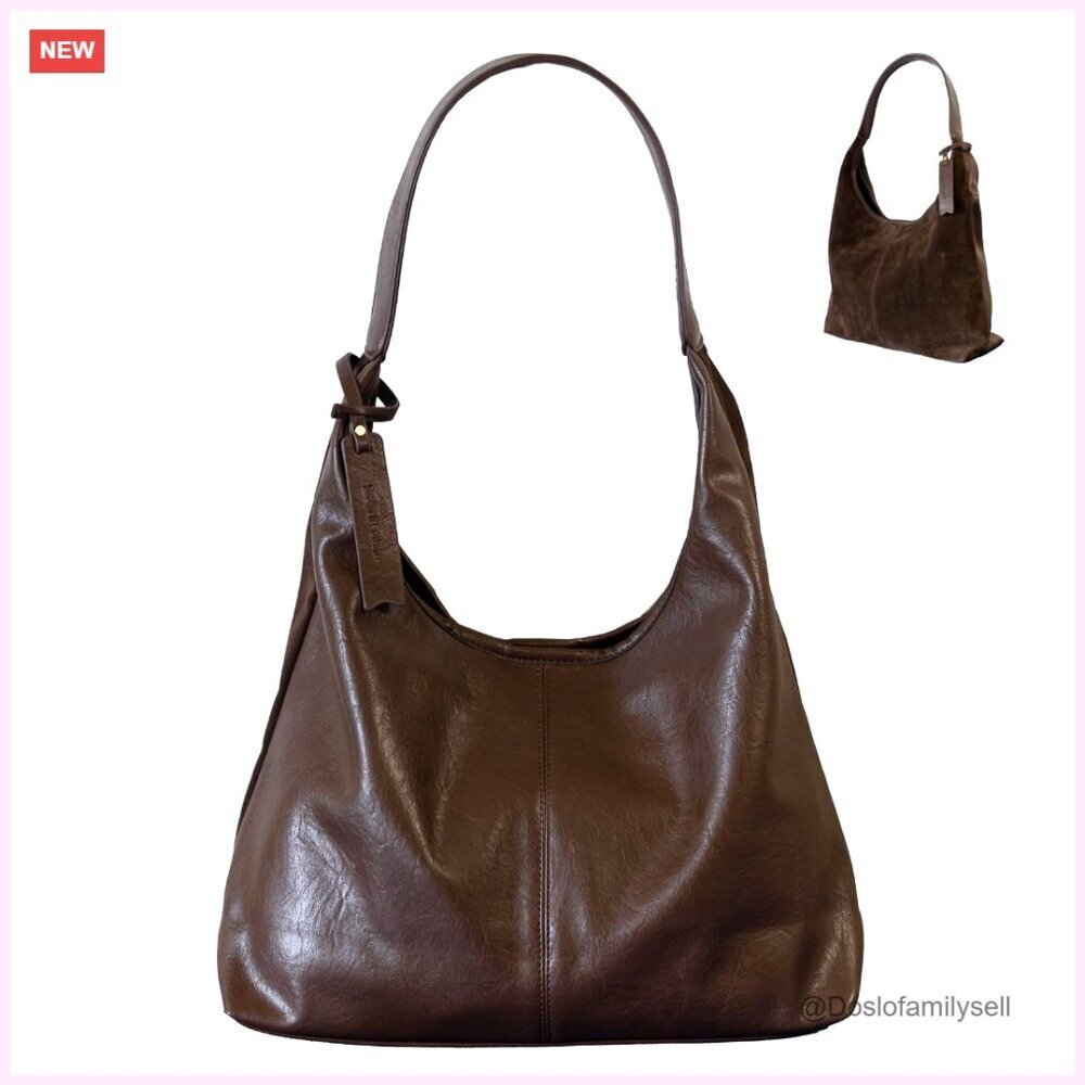 Large Capacity Tote Bag Hobo Shoulder Bag Soft PU Leather Suede Chic